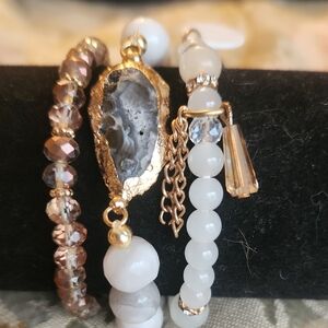 Chic Gold and White Stone Bracelet Set